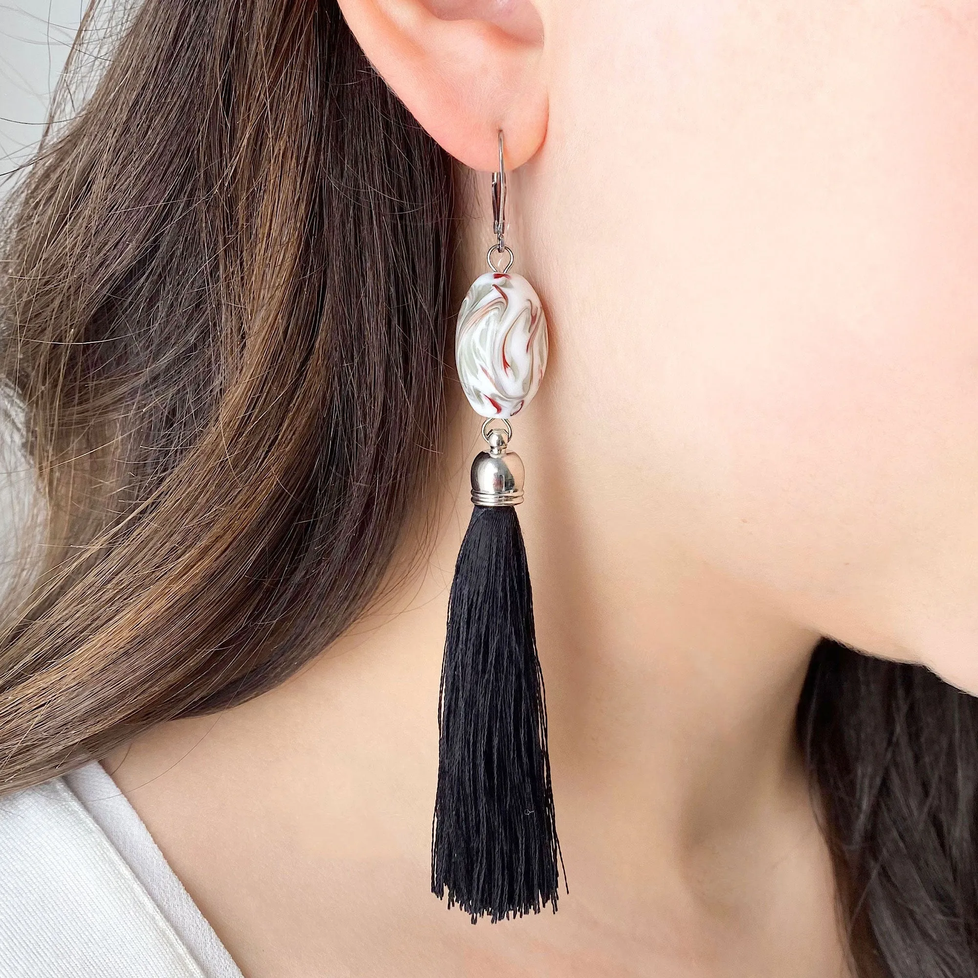 ELYSIA vintage glass bead tassel earrings