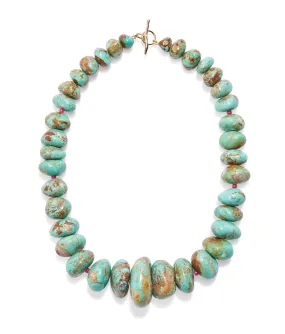 Extra Large Graduated Green Turquoise & 14k Gold Necklace