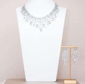 Falna White Gold Luxury Necklace & Earring Set By Jaipur Rose Luxury Indian Jewelry Onli