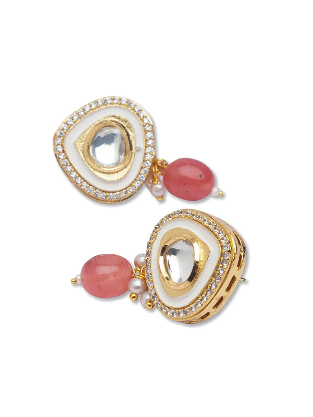 Golden and Tomato Red Kundan Polki Earrings