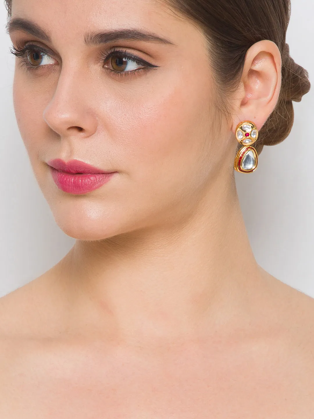 Golden, Peach, Pearly White, Maroon, Kundan Polki earrings