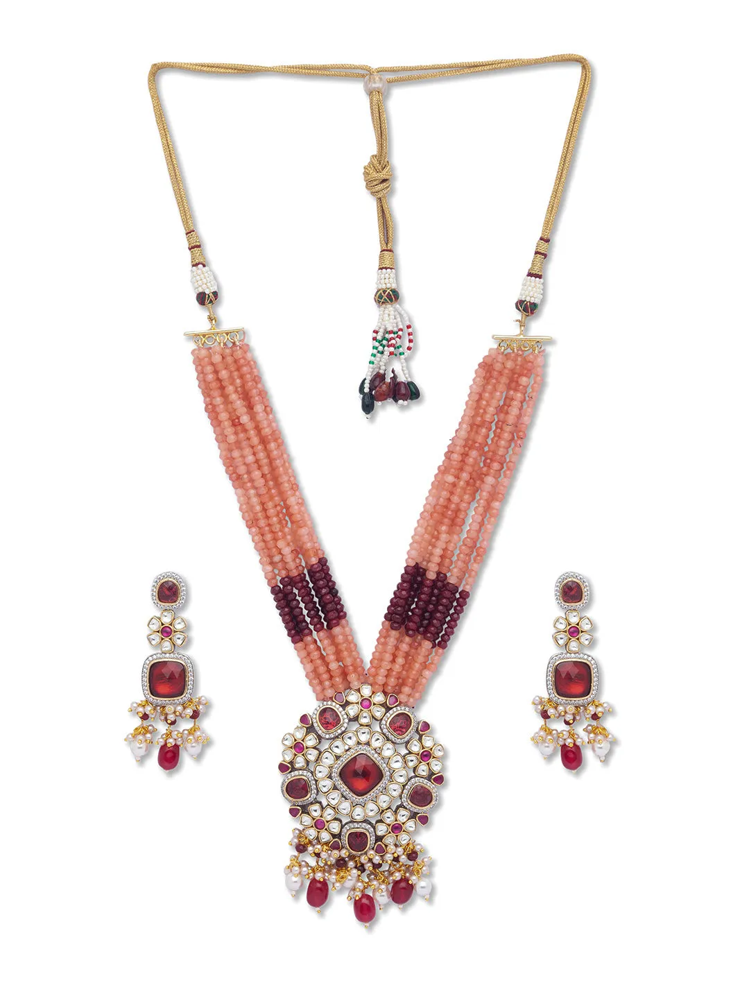 Golden, Pearly White, Peach, Maroon, Kundan Polki, Necklace Set