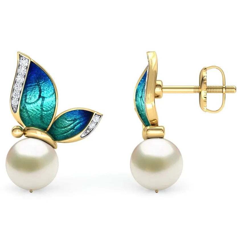 Gorgeous Butterfly Pearls Stud Earrings