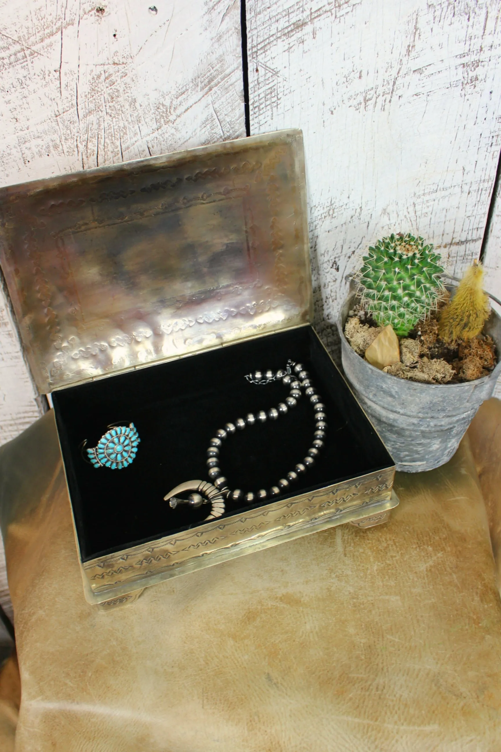 Grande Hand Stamped Silver & Turquoise Box