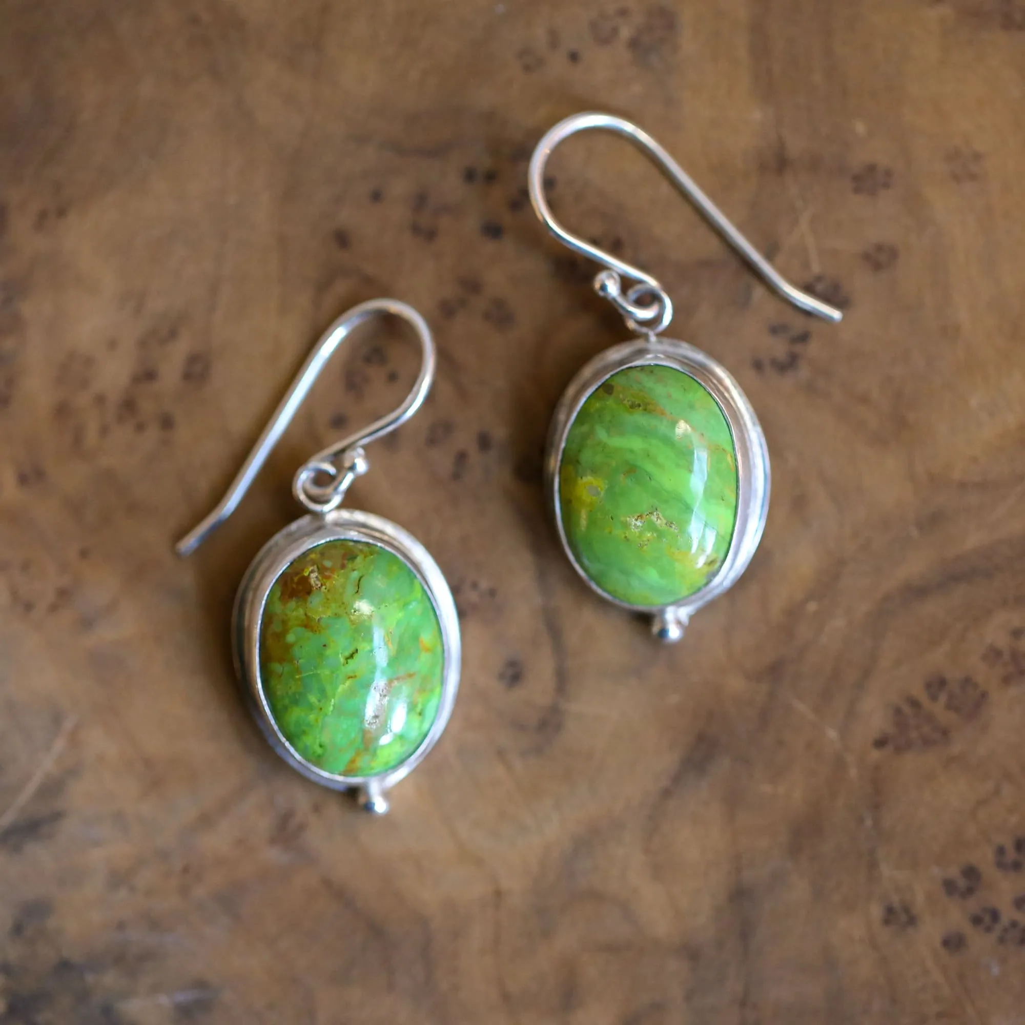 Green American Turquoise Drop Earrings -  Choose Your Stone Pair - Green Turquoise Earrings