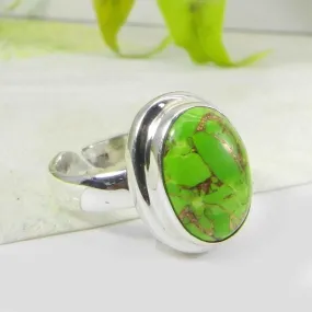 Green copper turquoise ring handmade 925 sterling silver ring natural turquoise gemstone women jewelry statement bold silver ring