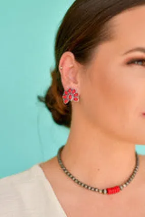 Half Flower Coral Post Earring