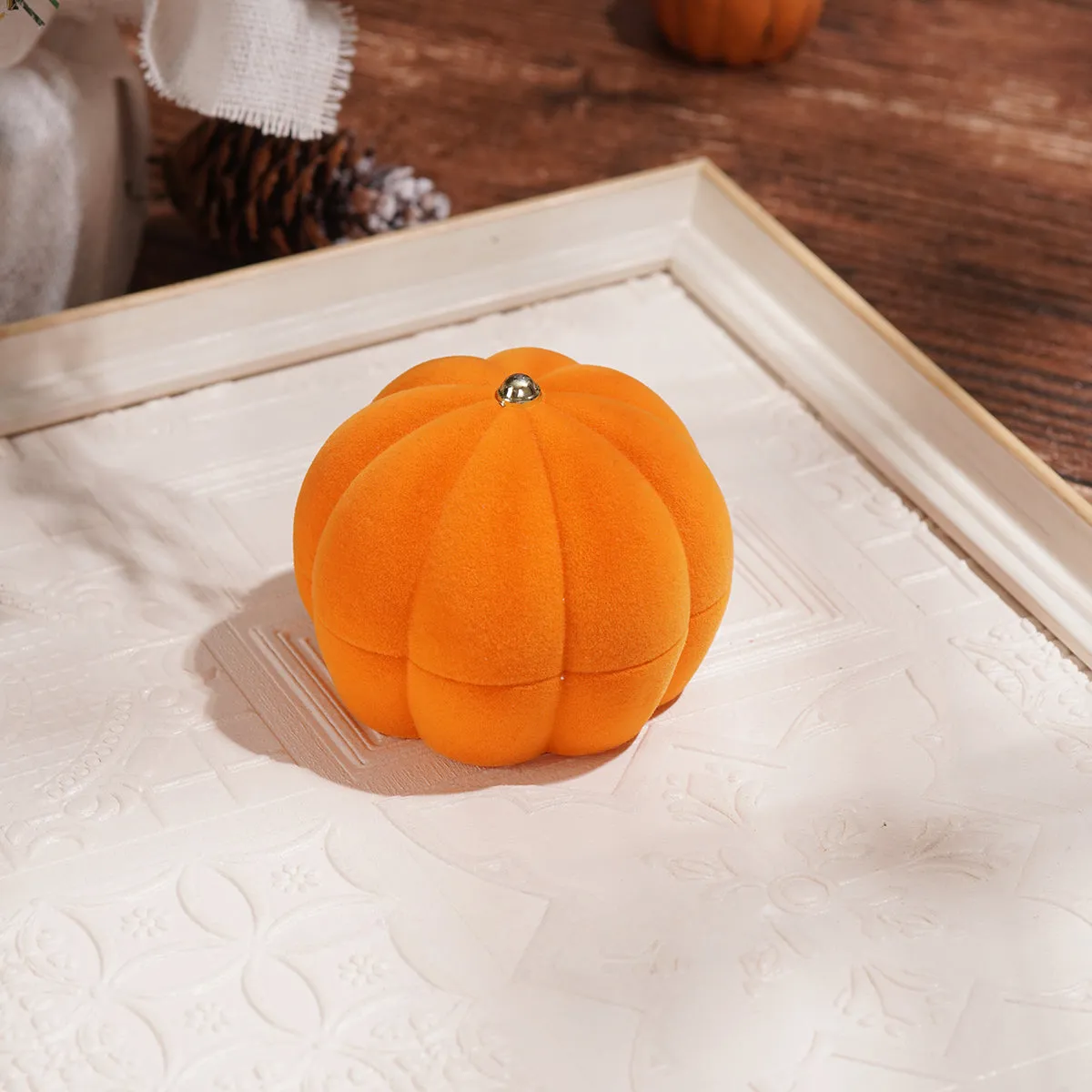 Halloween Cute Pumpkin Velvet Jewelry Box Jewelry Storage Box LJH45