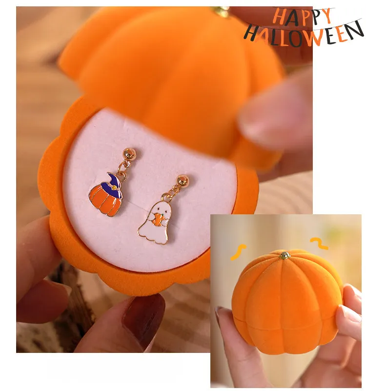 Halloween Cute Pumpkin Velvet Jewelry Box Jewelry Storage Box LJH45