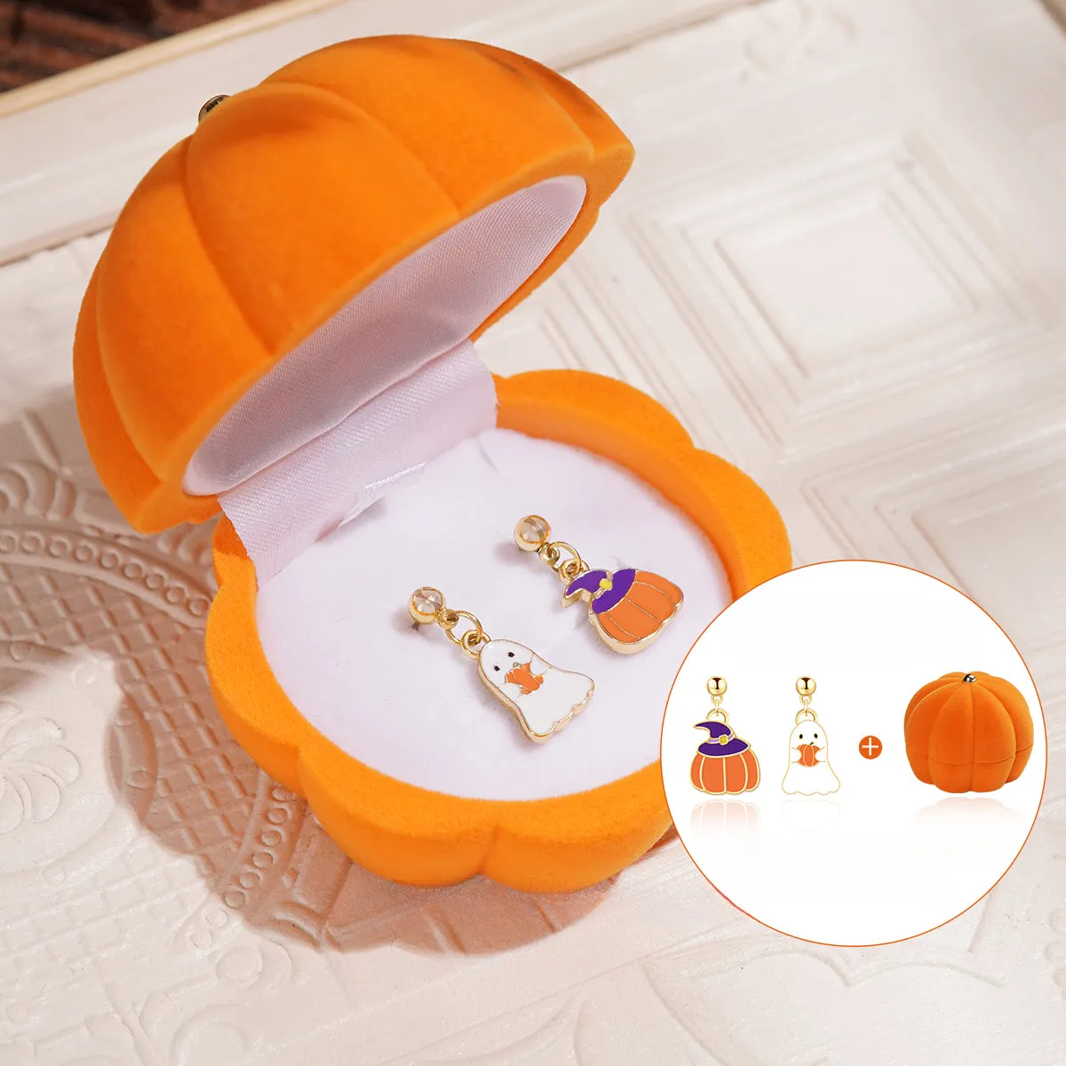 Halloween Cute Pumpkin Velvet Jewelry Box Jewelry Storage Box LJH45