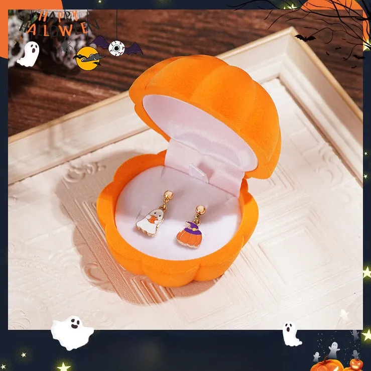 Halloween Cute Pumpkin Velvet Jewelry Box Jewelry Storage Box LJH45