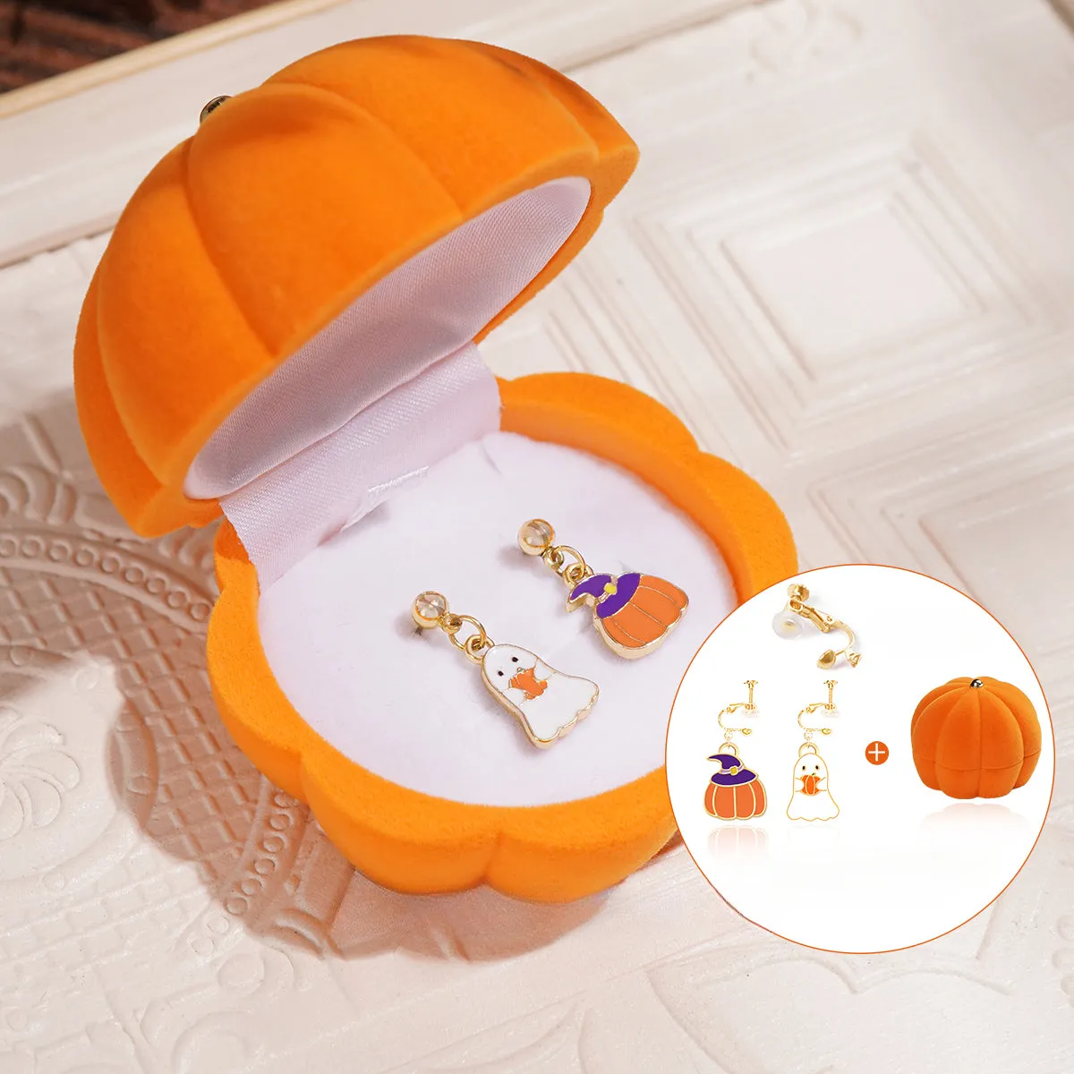 Halloween Cute Pumpkin Velvet Jewelry Box Jewelry Storage Box LJH45