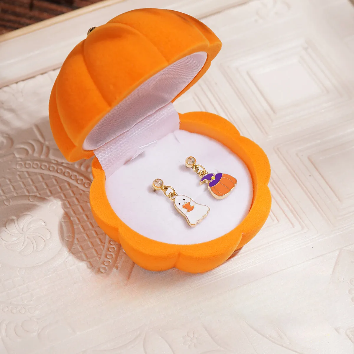 Halloween Cute Pumpkin Velvet Jewelry Box Jewelry Storage Box LJH45