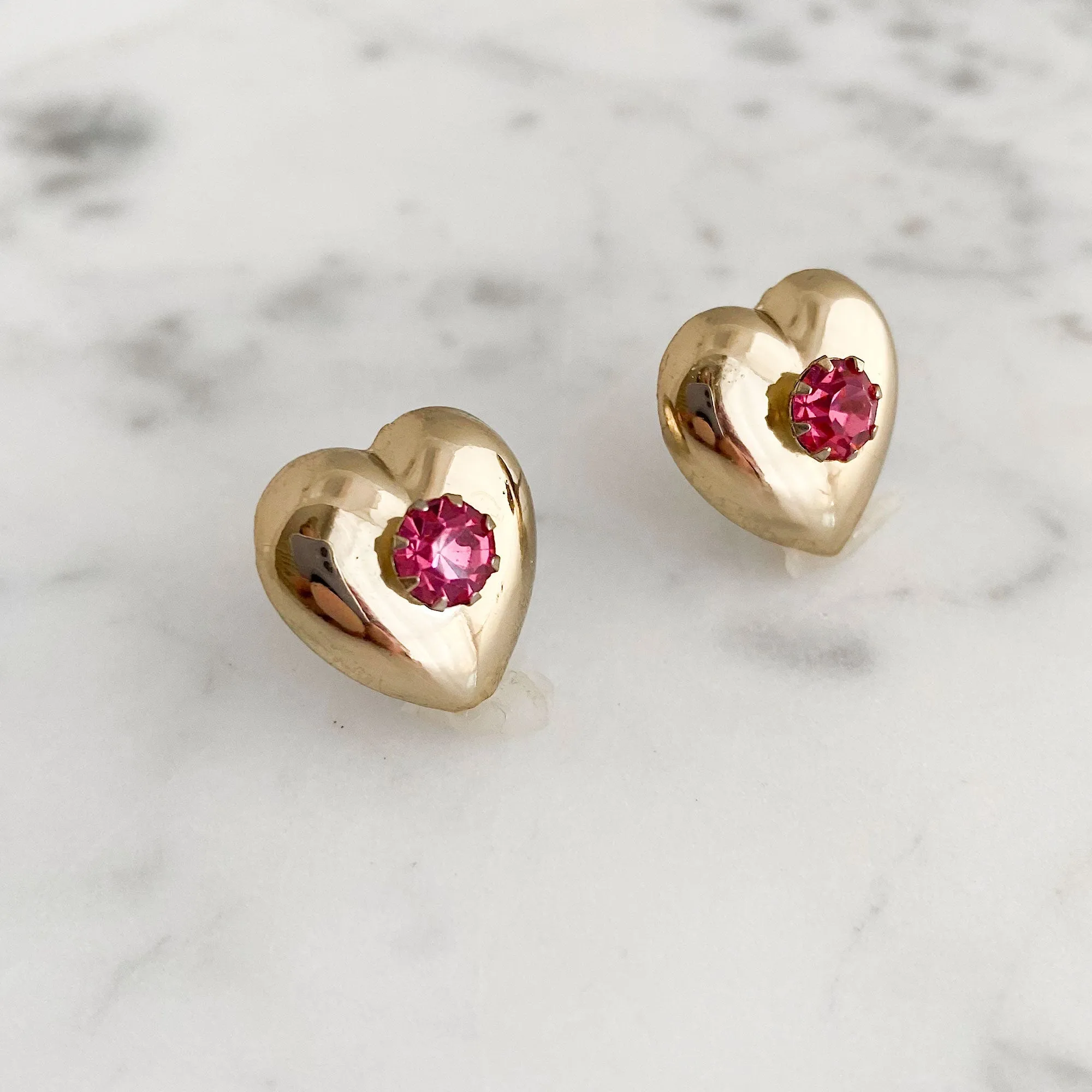 HALSTEAD vintage gold and pink heart studs