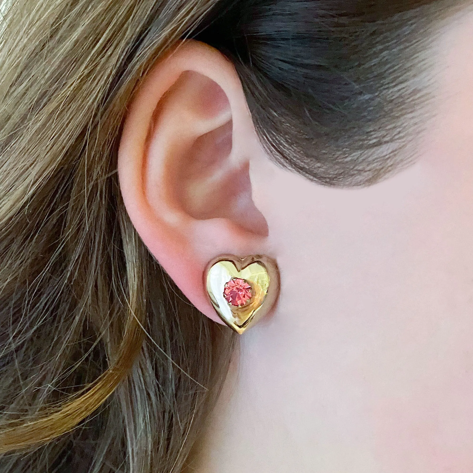 HALSTEAD vintage gold and pink heart studs