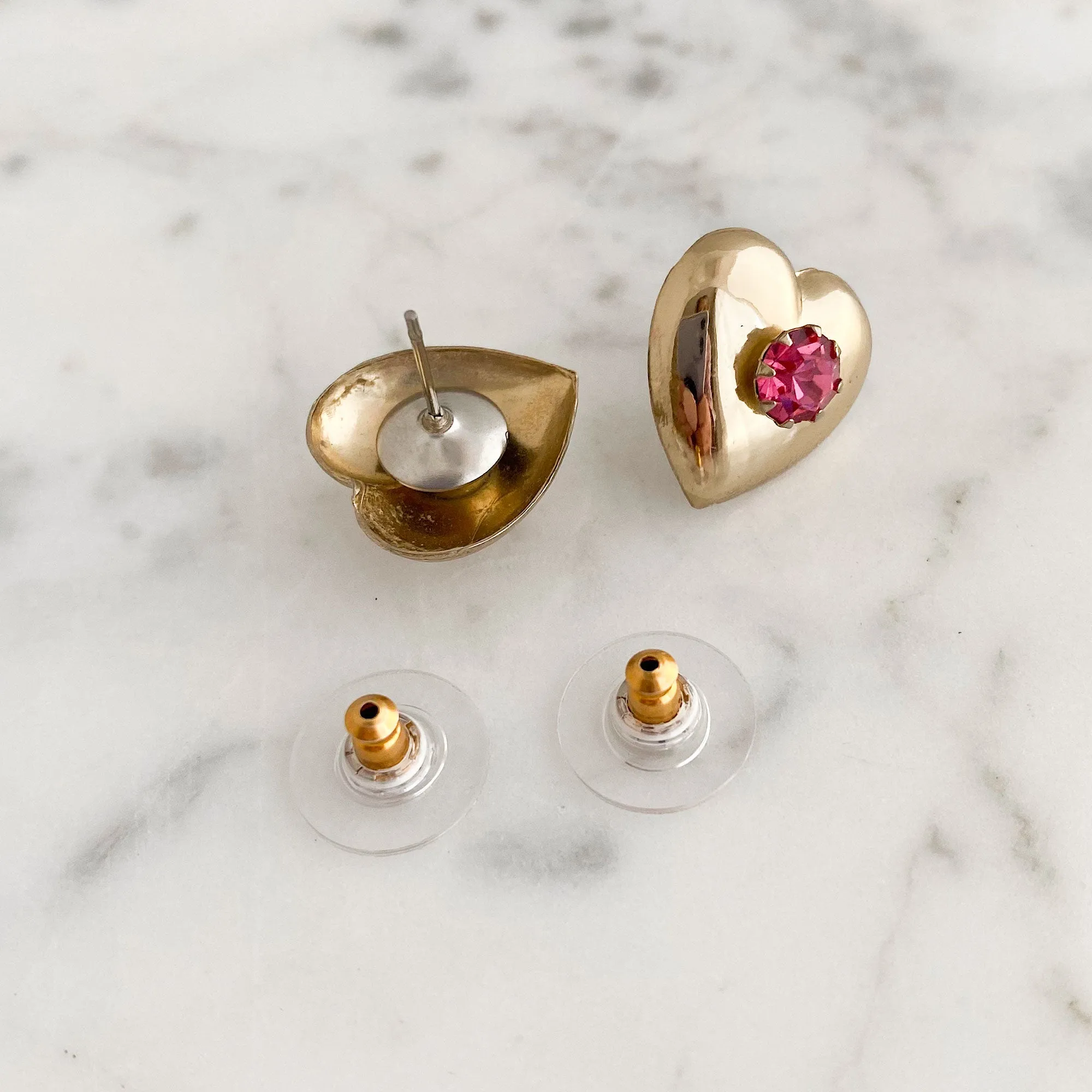 HALSTEAD vintage gold and pink heart studs