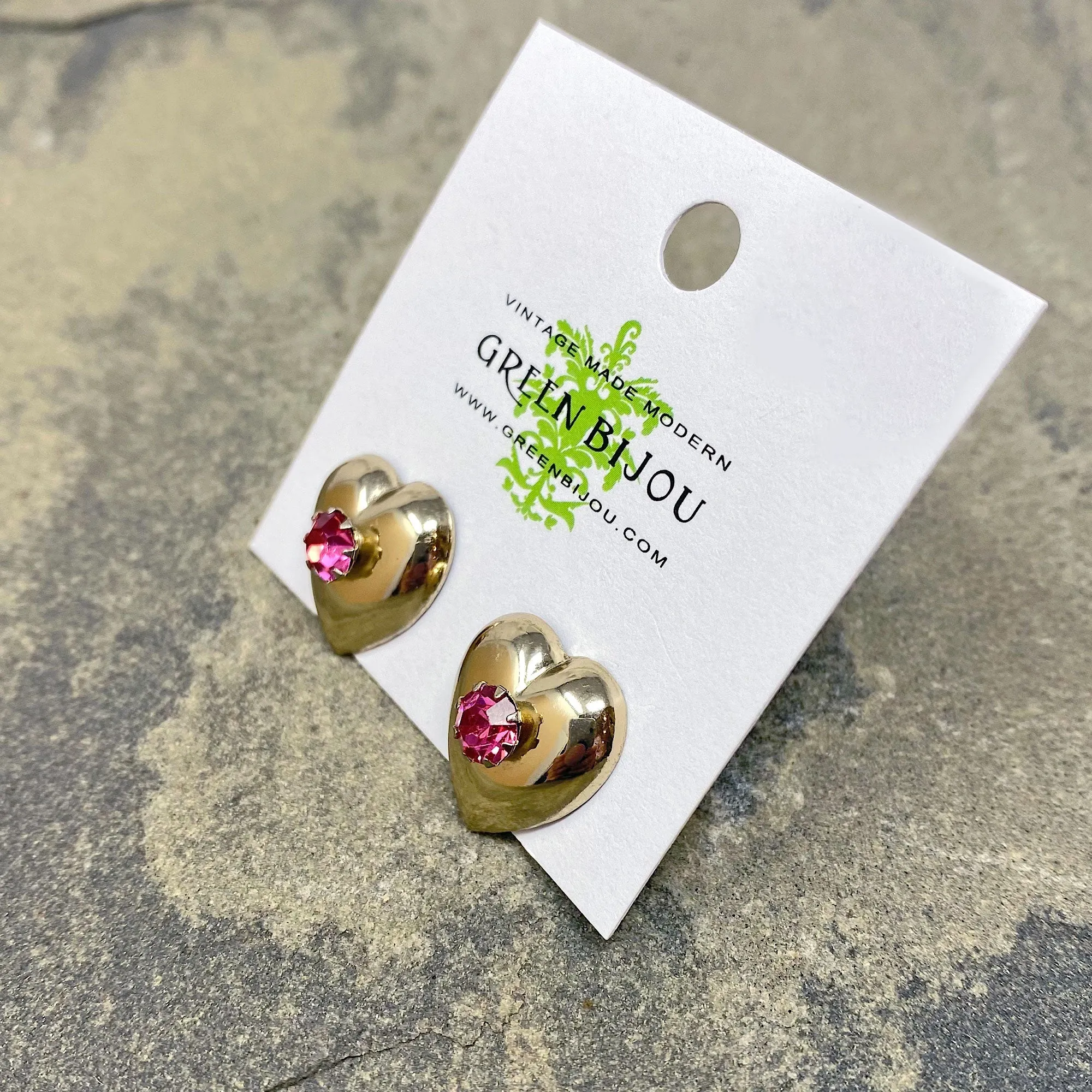 HALSTEAD vintage gold and pink heart studs