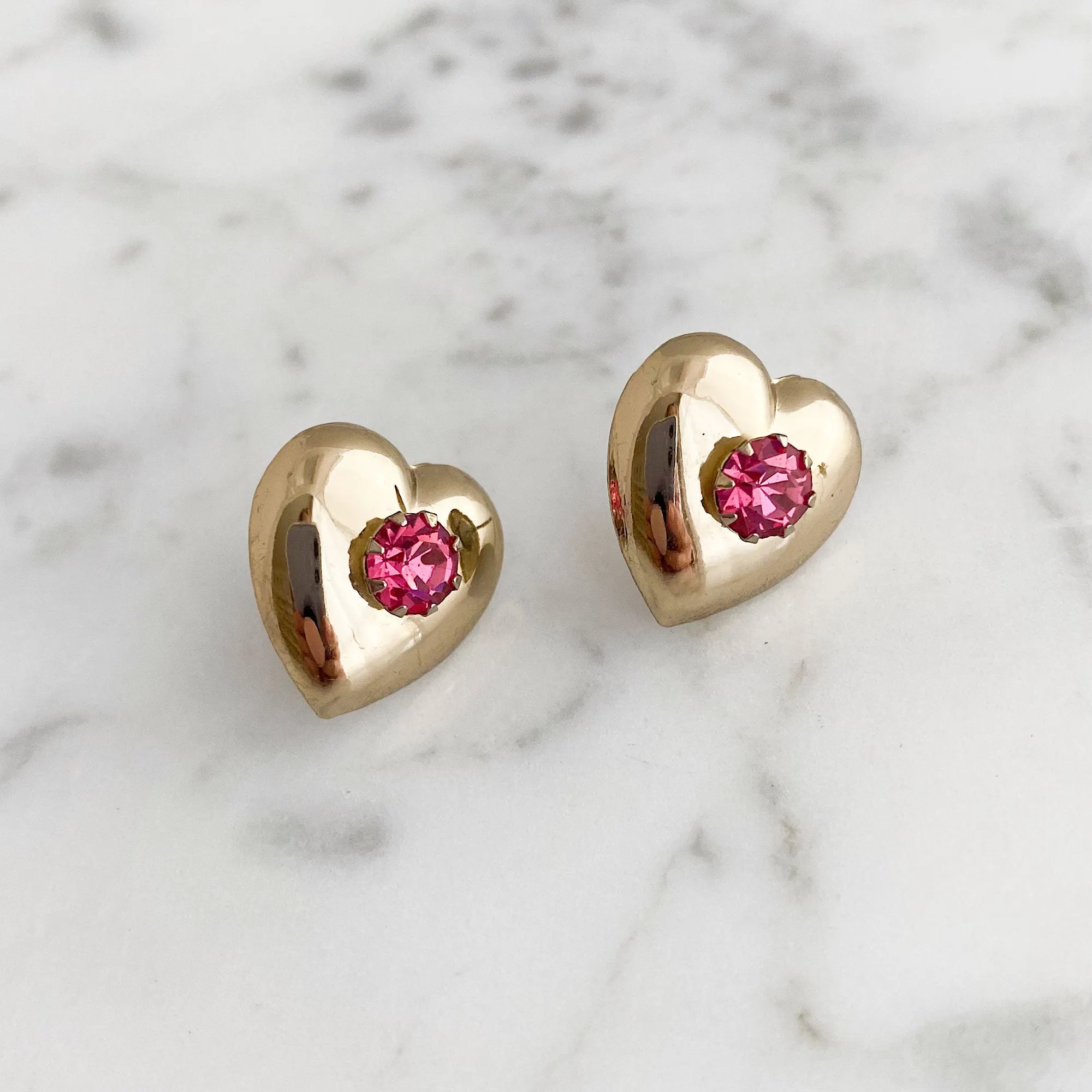 HALSTEAD vintage gold and pink heart studs