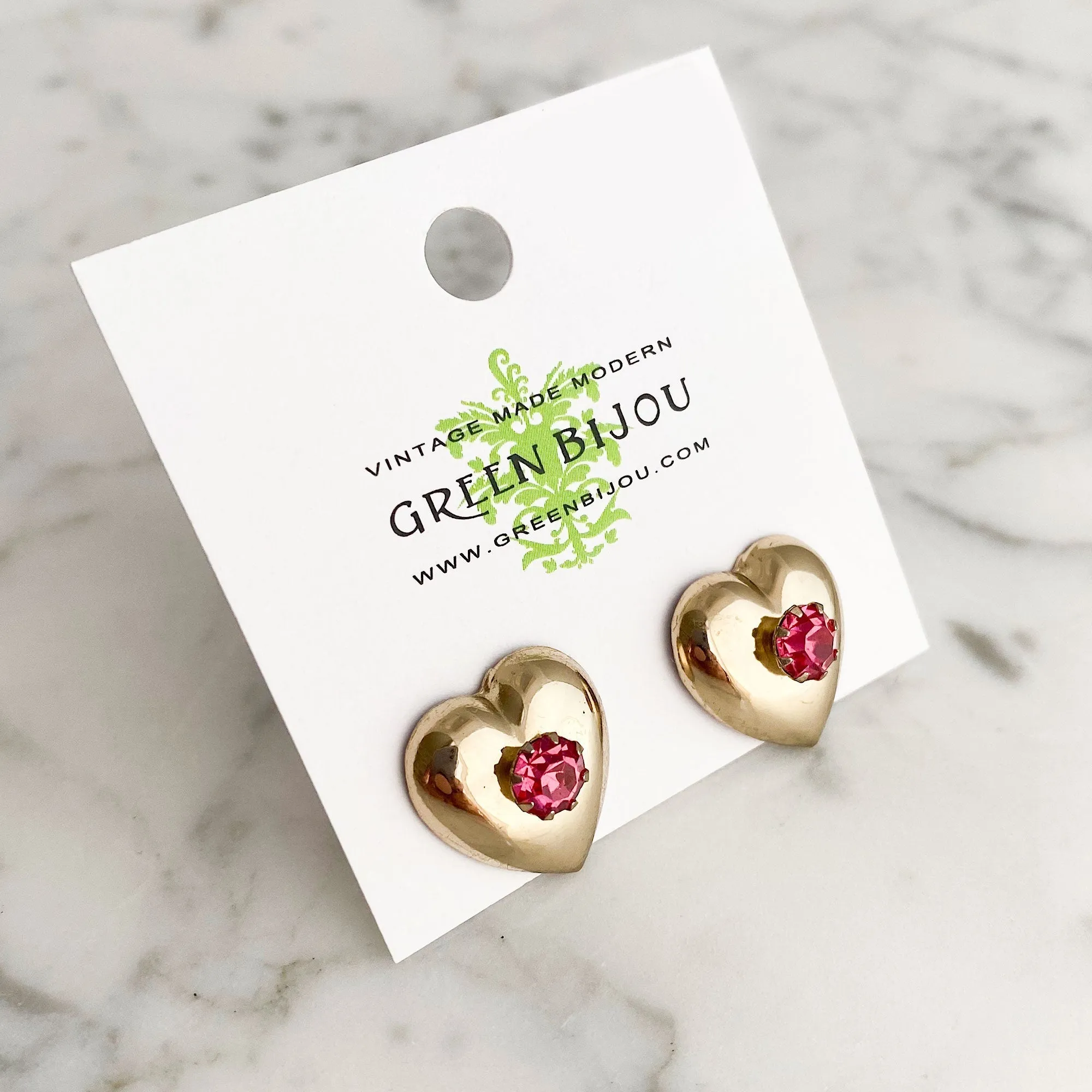 HALSTEAD vintage gold and pink heart studs