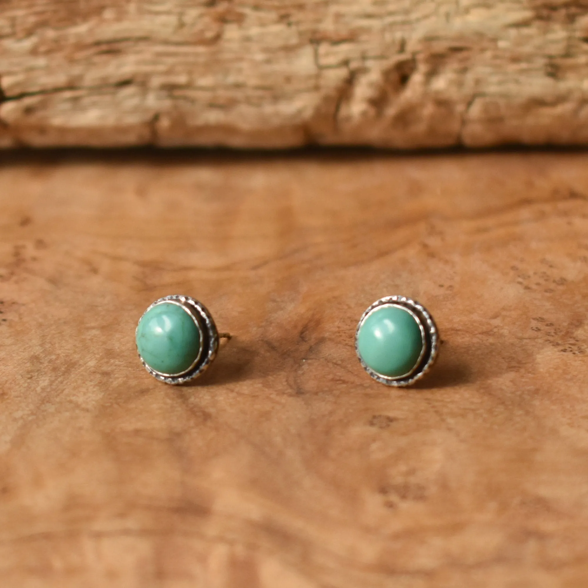 Hammered Turquoise Posts - American Turquoise Earrings - Turquoise Studs - Silversmith