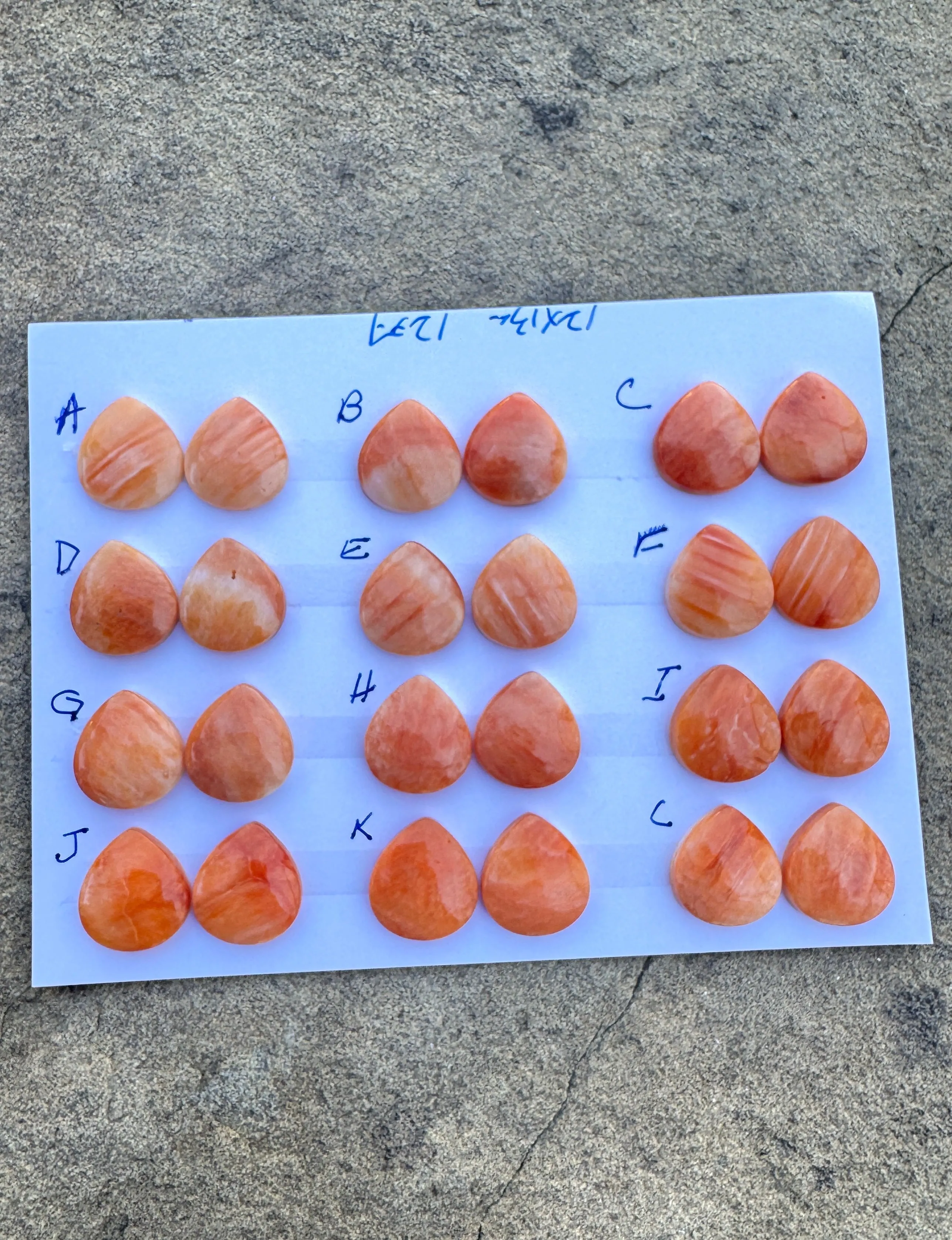 High Quality Orange Spiny Oyster 12x13mm Teardrop Shaped Cabochons Pairs  (One Pair)