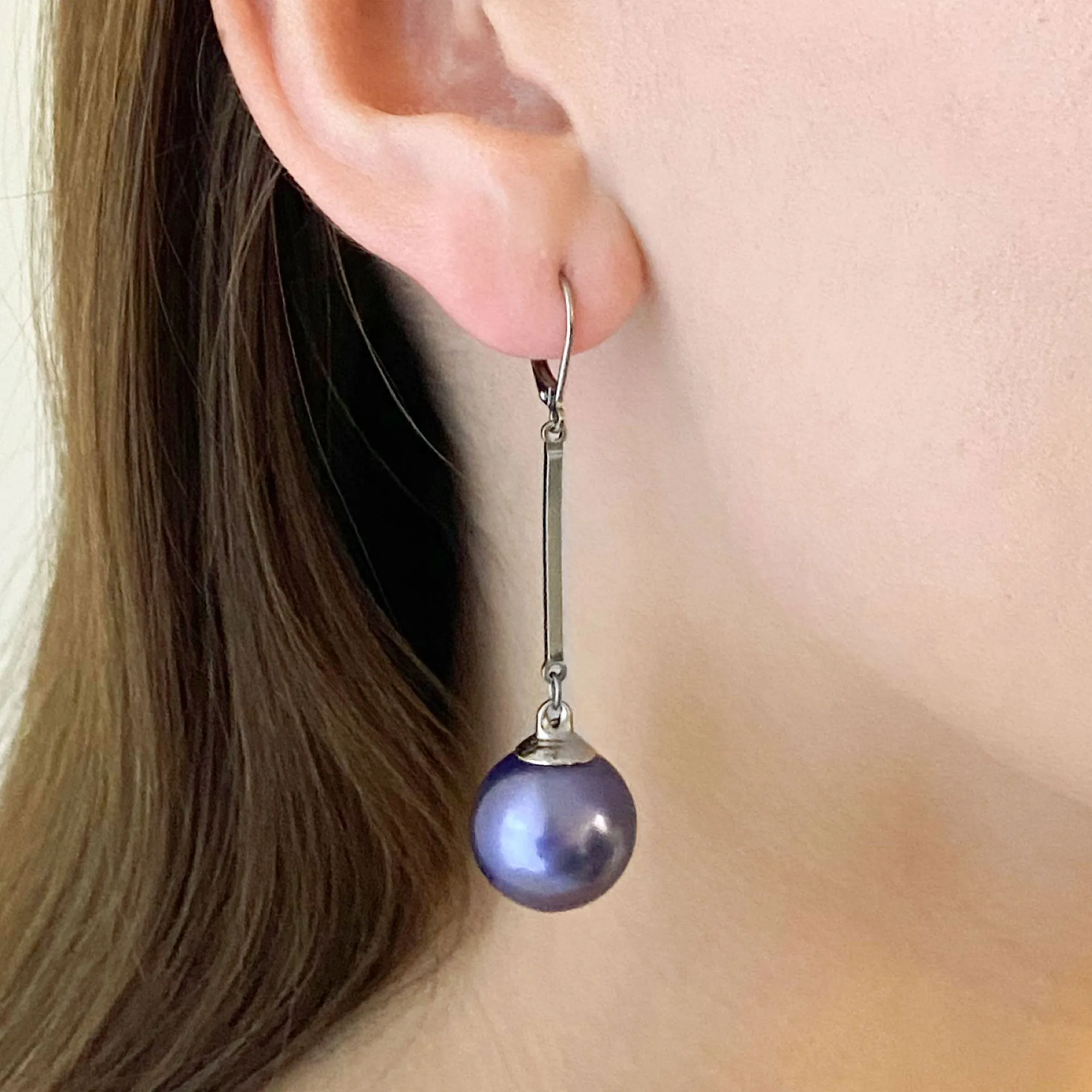 HUDSON purple pearl drop earrings