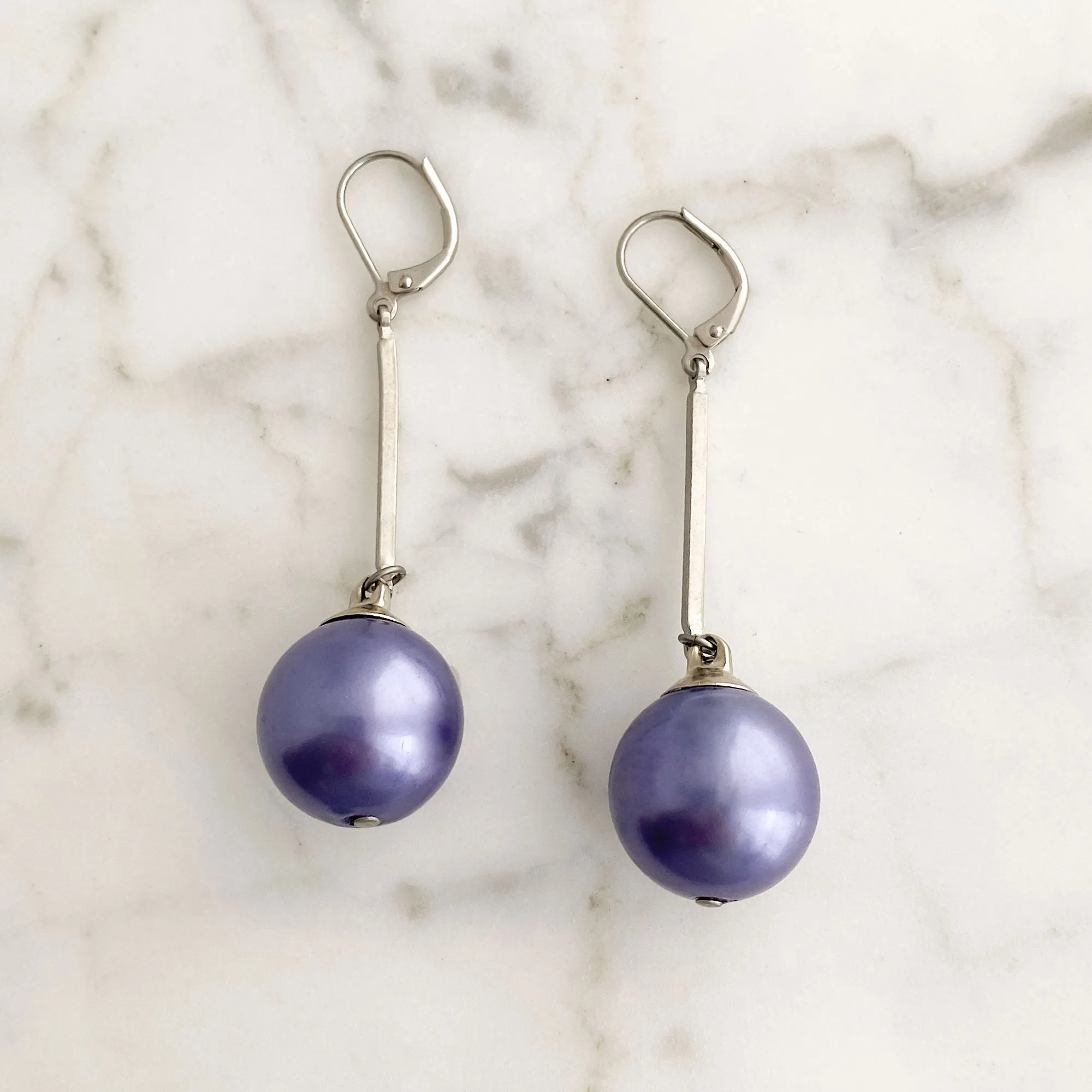 HUDSON purple pearl drop earrings