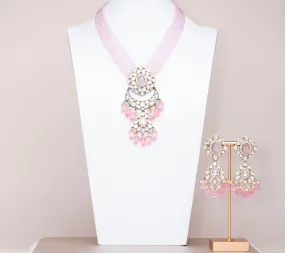 Inas Pink Luxury Mala & Earring Set By Jaipur Rose Luxury Indian Jewelry Online