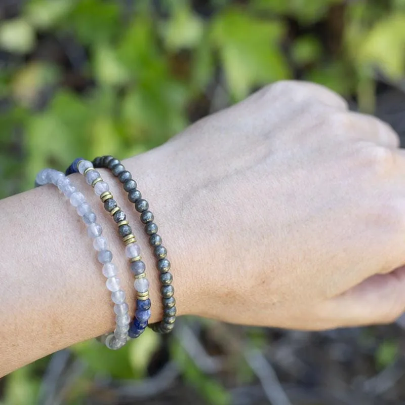 Intuition and Strength Sodalite Quartz Crystal and Pyrite Delicate Bracelet Stack