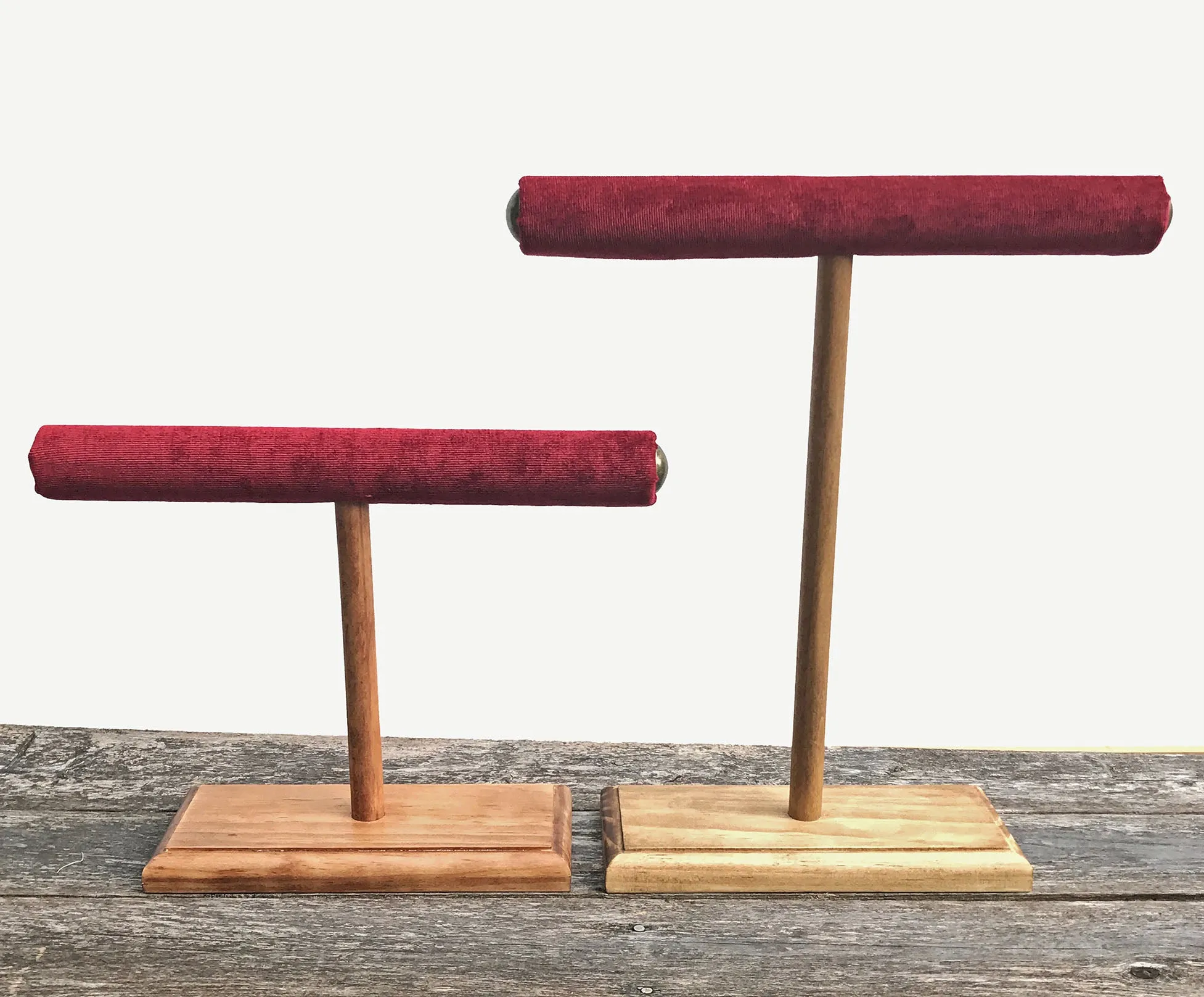 Jewelry Display, Bracelet Stand, Necklace Holder, Necklace Stand, Jewelry Storage, Wooden T-Bar Jewelry Set, Red Velvet