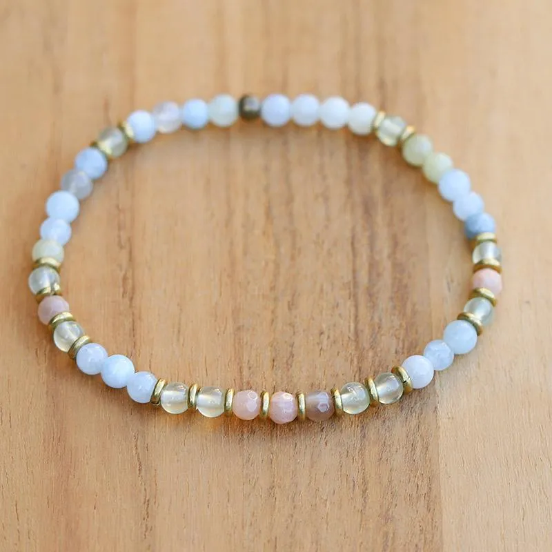 Joy and Calm Aquamarine Sunstone and Prehnite Delicate Bracelet