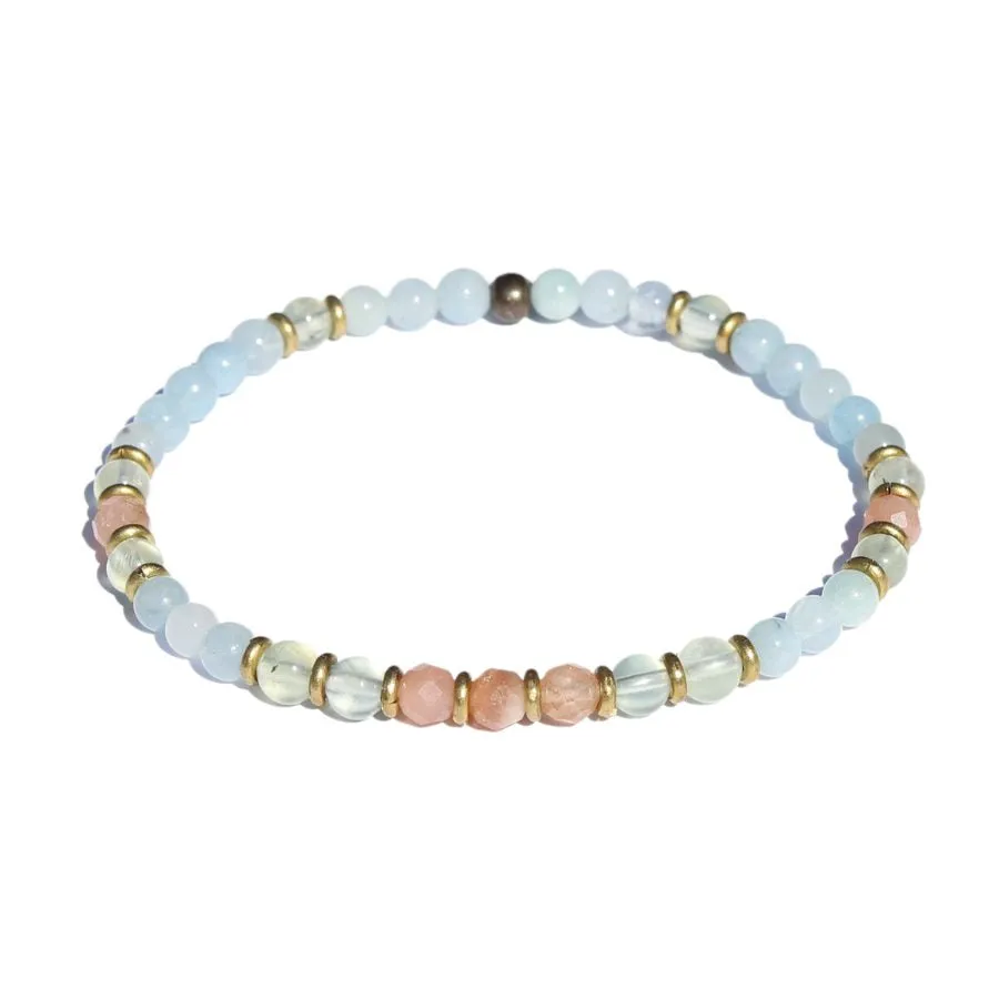 Joy and Calm Aquamarine Sunstone and Prehnite Delicate Bracelet