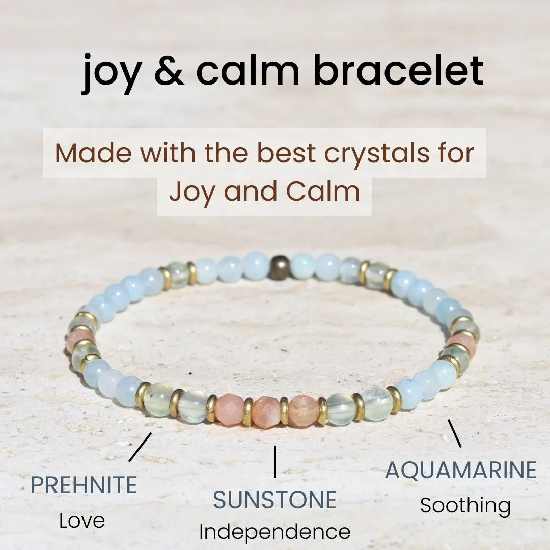 Joy and Calm Aquamarine Sunstone and Prehnite Delicate Bracelet