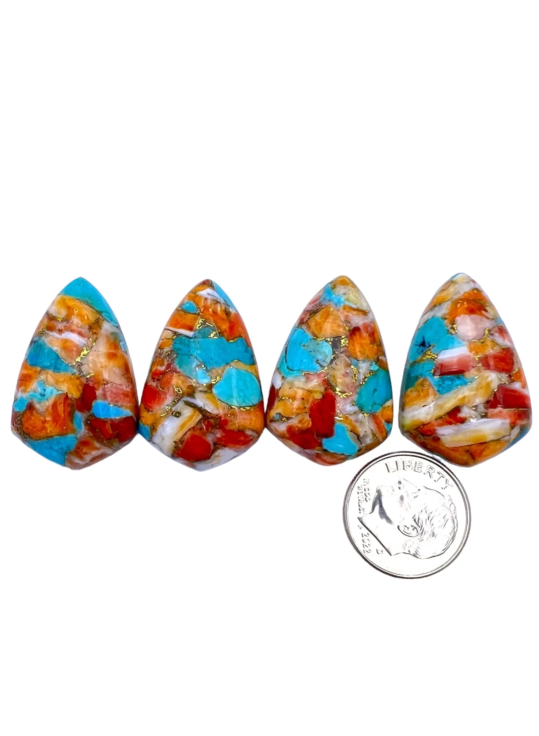 Kingman Turquoise, Spiny Oyster and Bronze Freeform Cabochons 18x28mm,(One Stone)