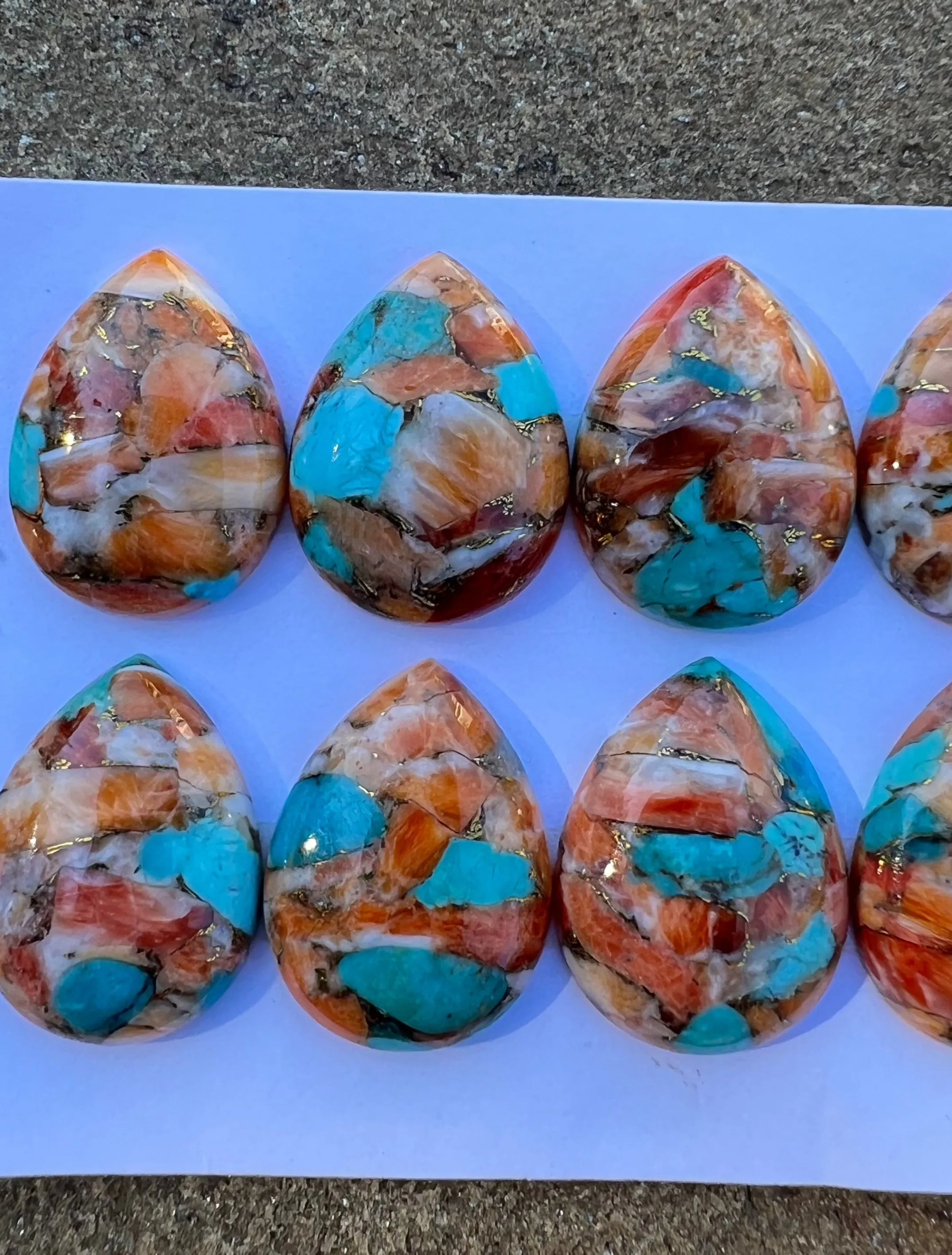 Kingman Turquoise, Spiny Oyster and Bronze Teardrop Cabochons 15x20mm,(One Cabochon)