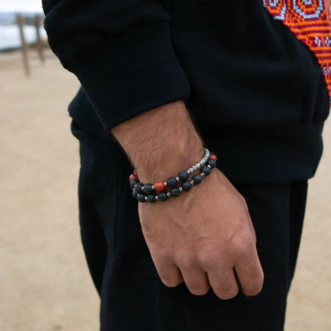 Lava Rock and Red Jasper Men's Wrap Bracelet, Root Chakra Bracelet