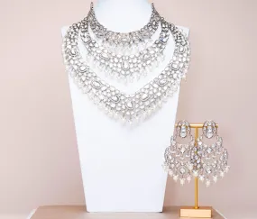 Lavanya Moissanite White Gold Luxury Necklace & Earring Set By Jaipur Rose Luxury Indian Jewelry Online