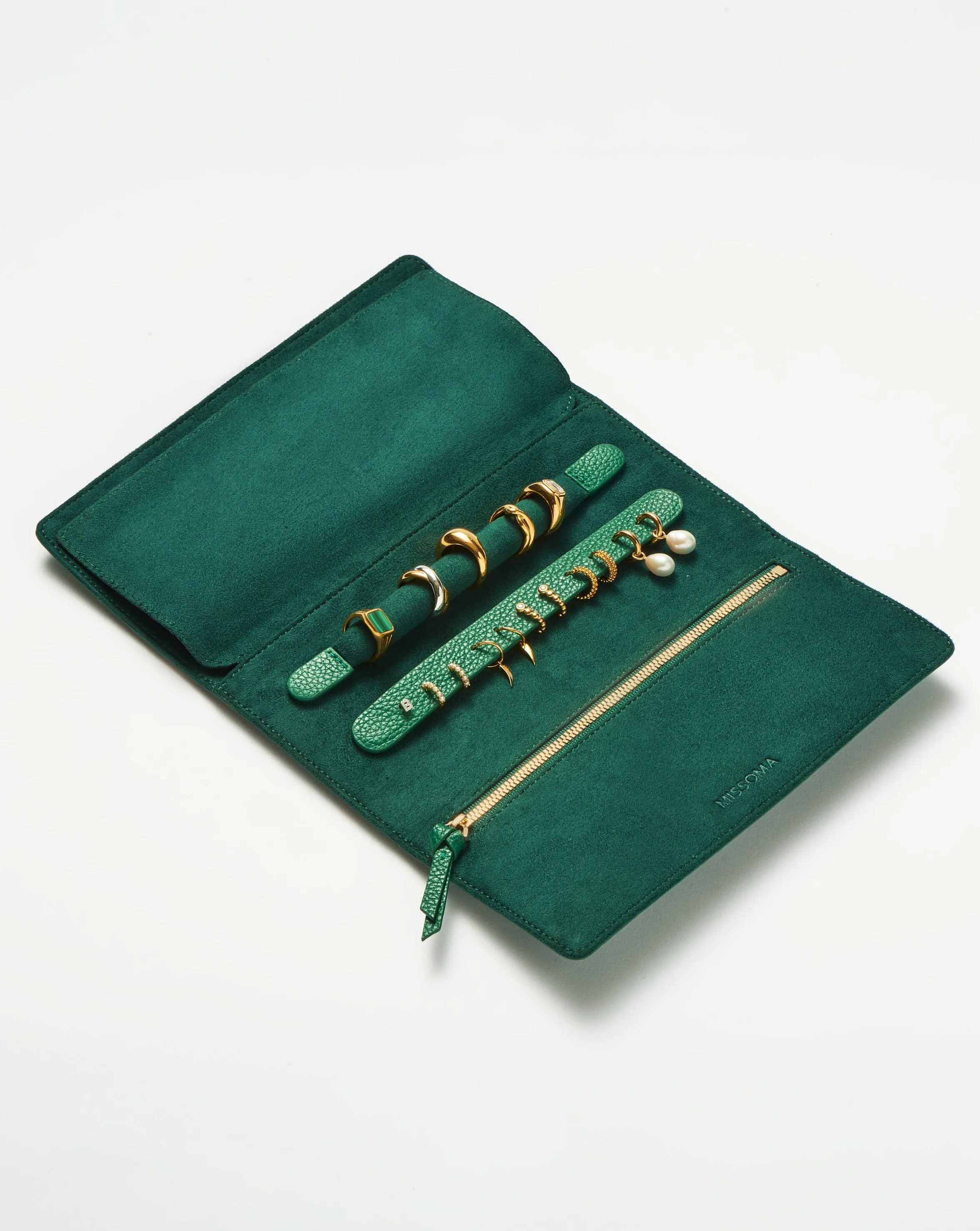 Leather Jewelry Roll | Malachite Green