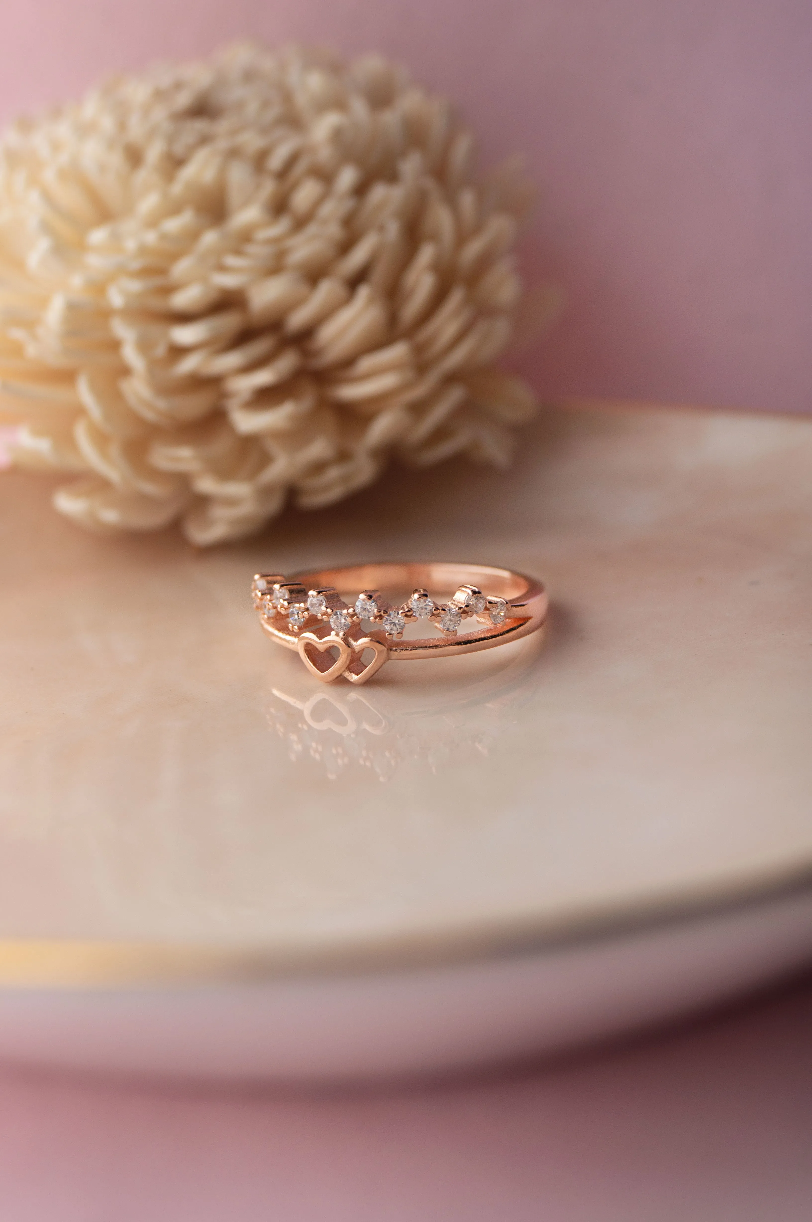 Linking Hearts Rose Gold Plated Sterling Silver Ring