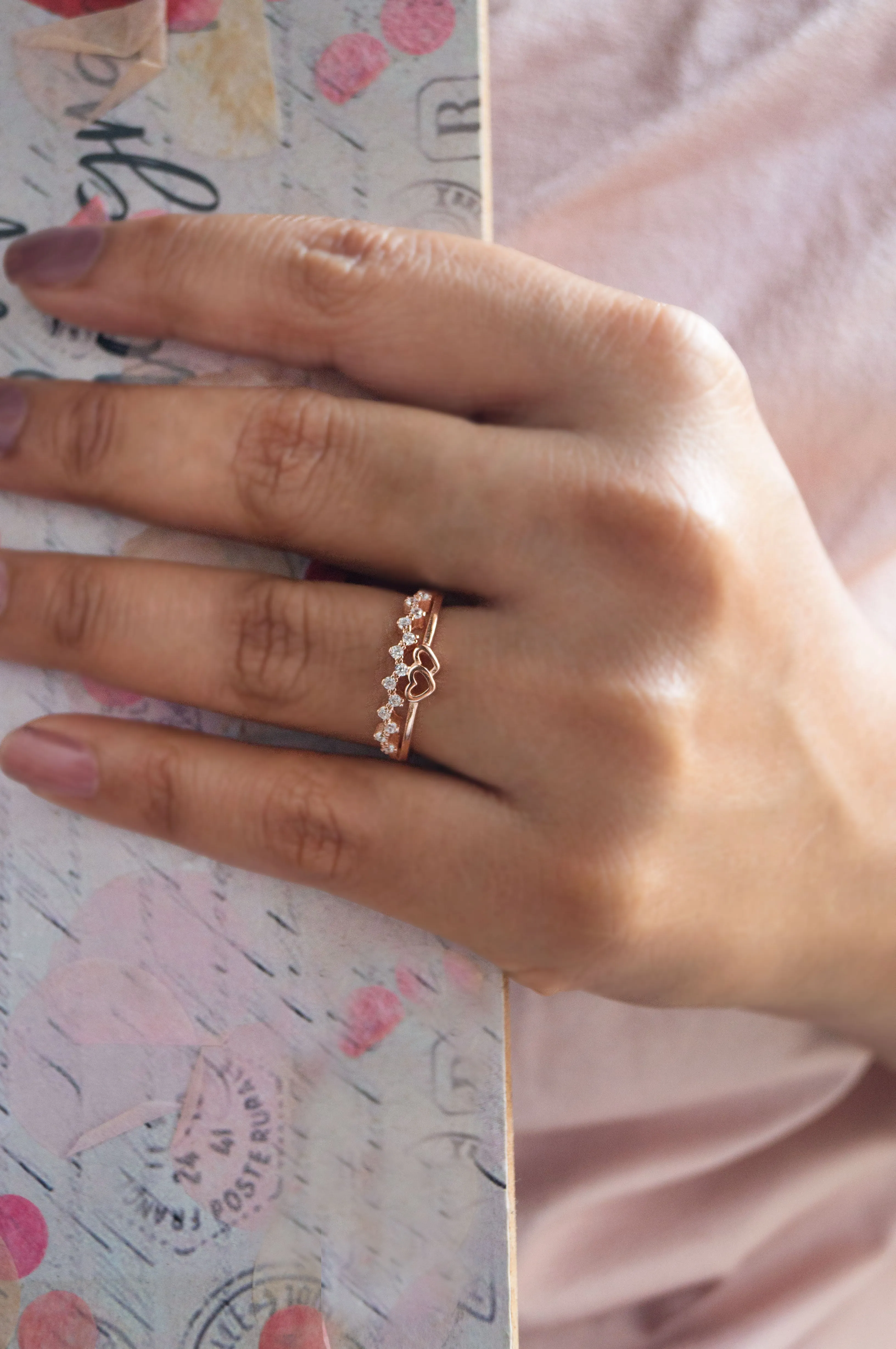 Linking Hearts Rose Gold Plated Sterling Silver Ring