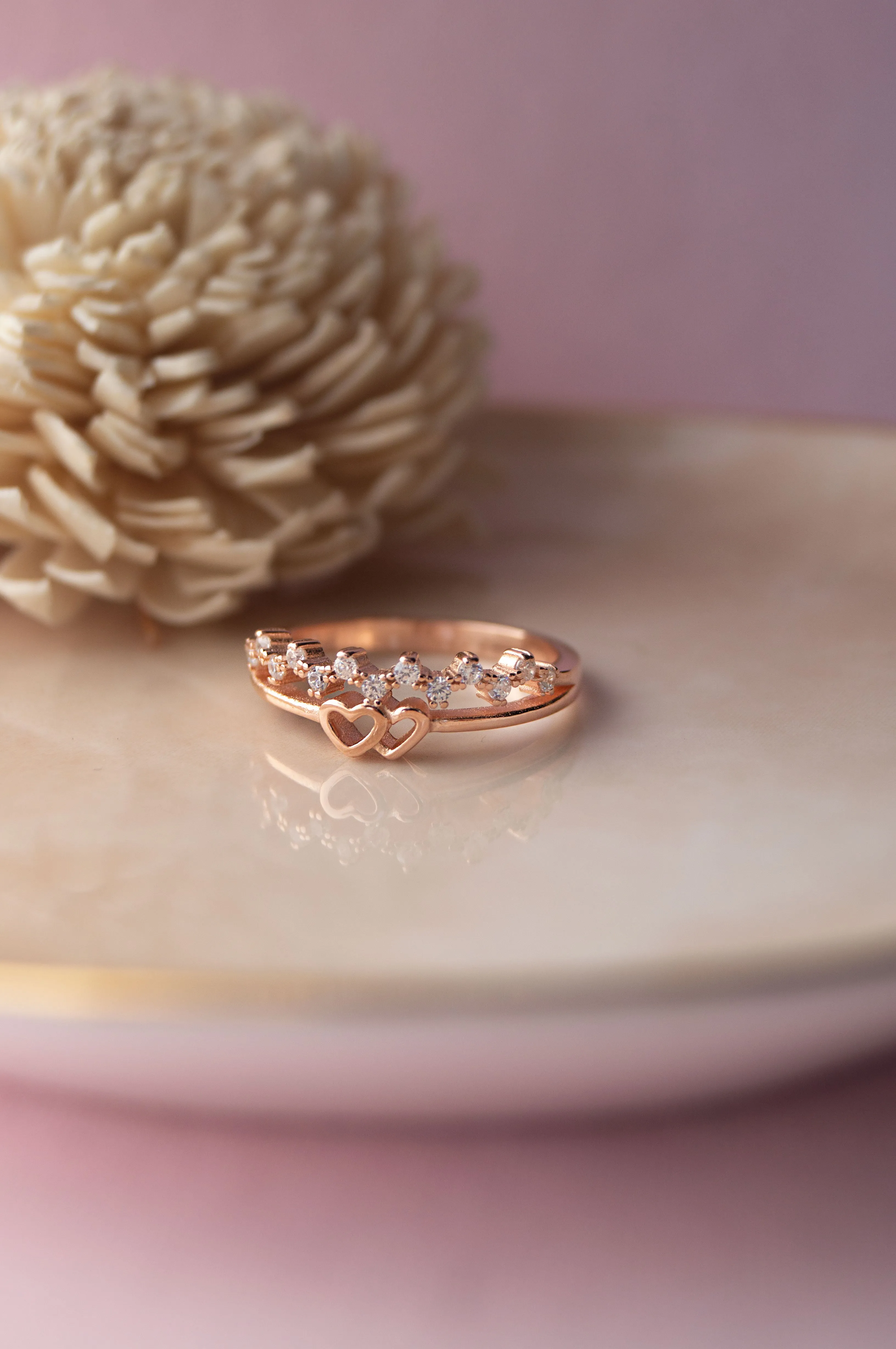 Linking Hearts Rose Gold Plated Sterling Silver Ring