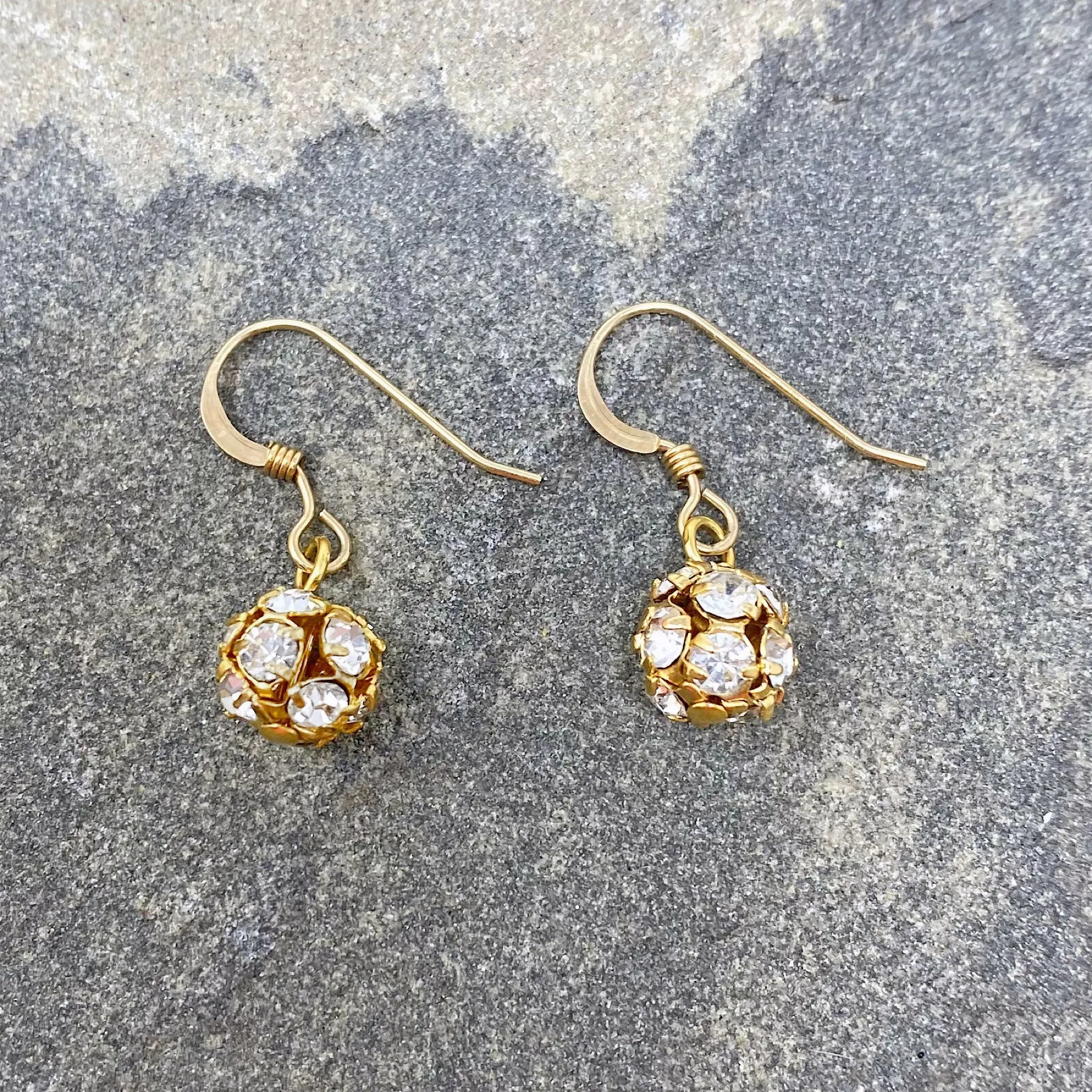 LOLA gold rhinestone ball earrings