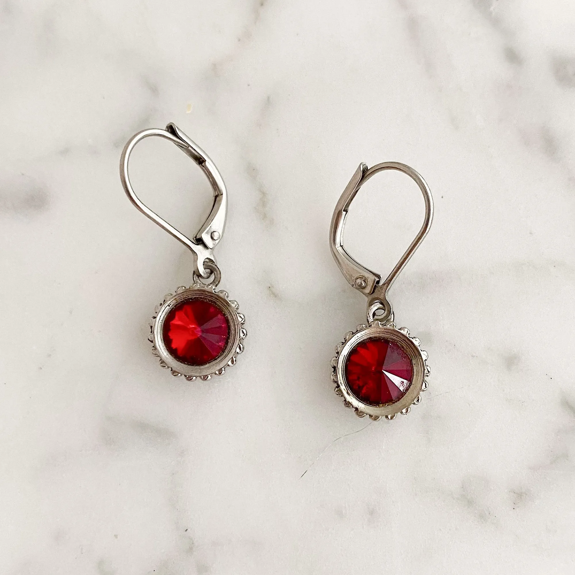 LOWRY vintage silver and red drop earrings