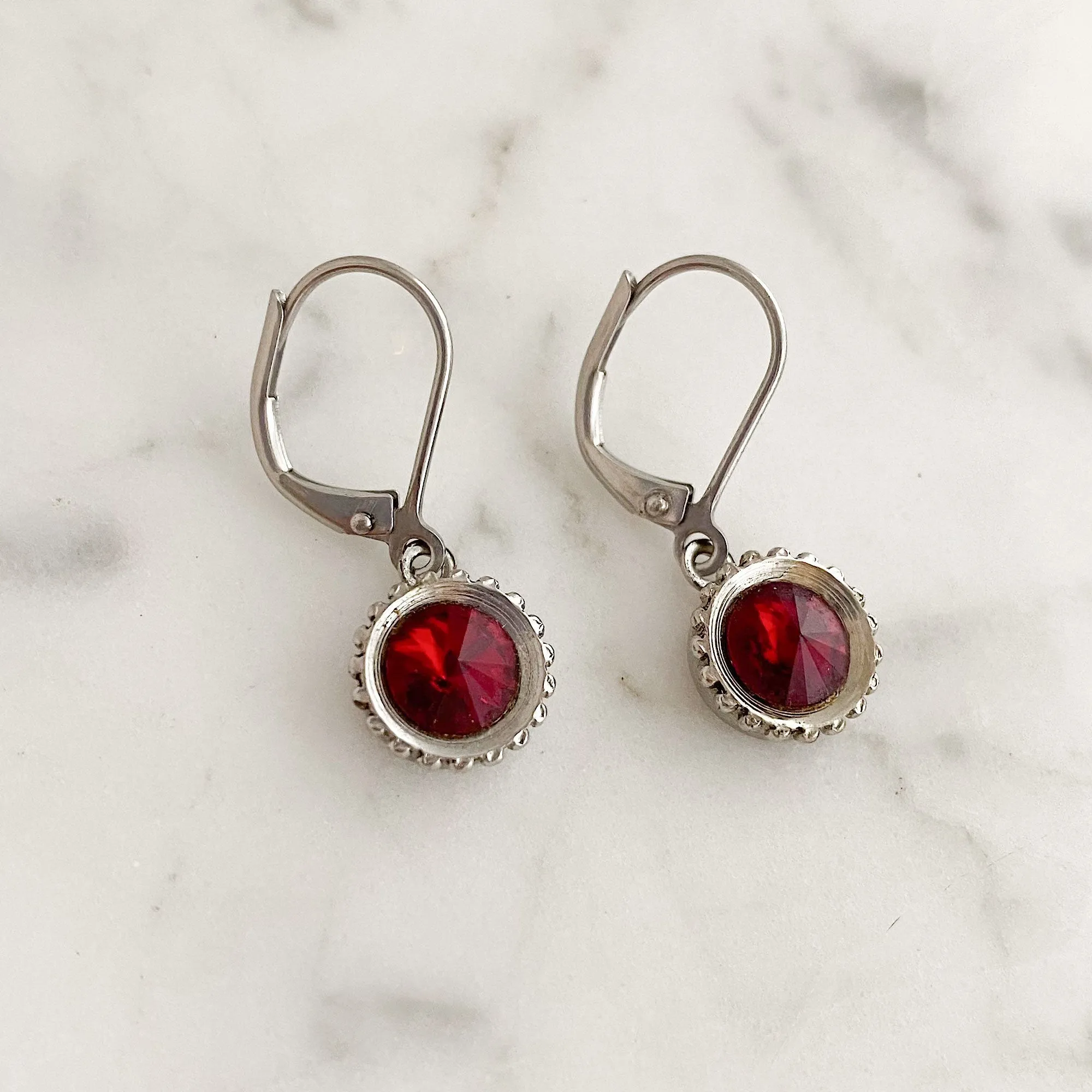 LOWRY vintage silver and red drop earrings