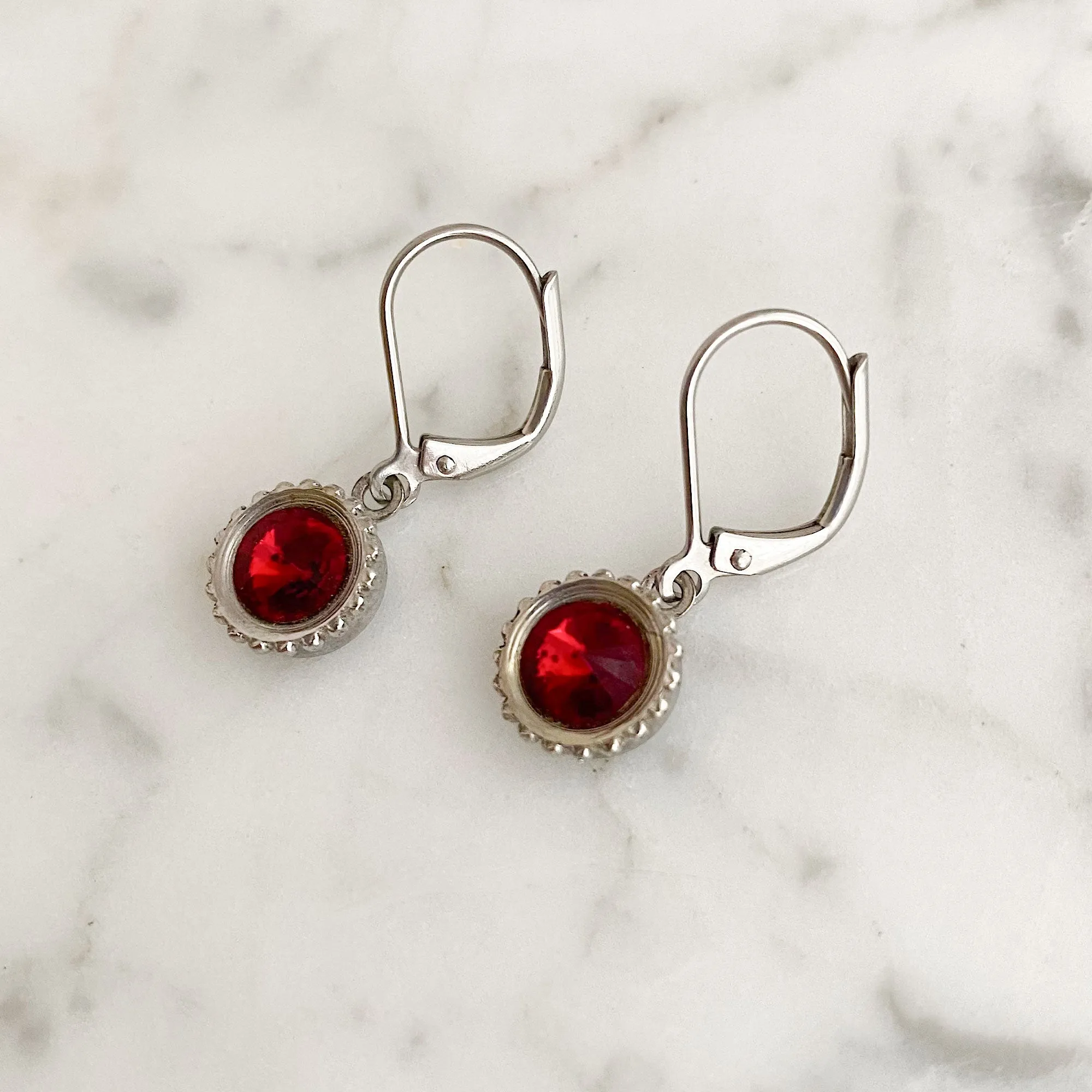 LOWRY vintage silver and red drop earrings