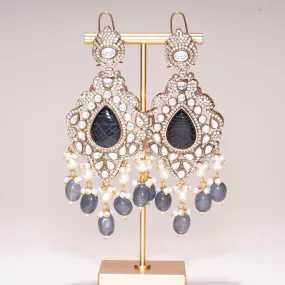 Madhubala Gray Yellow Gold Statement  Moissanite Indian Jewelry Earrings - Jaipur Rose Modern Luxury Designer Indian Jewelry