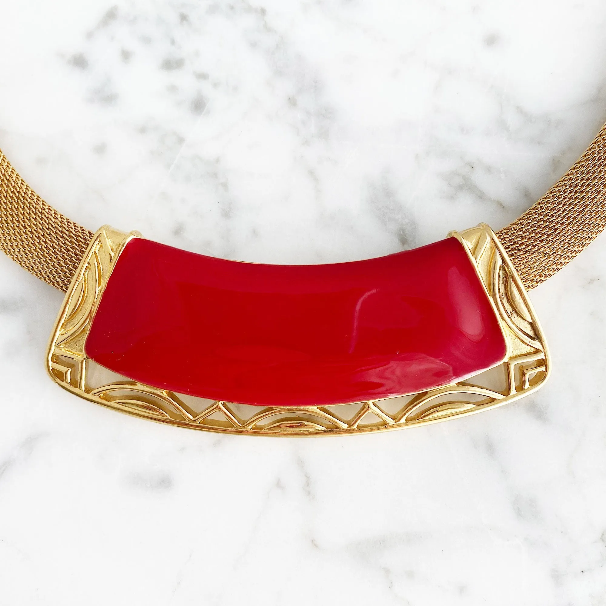 MAHONEY Monet red and gold mesh necklace