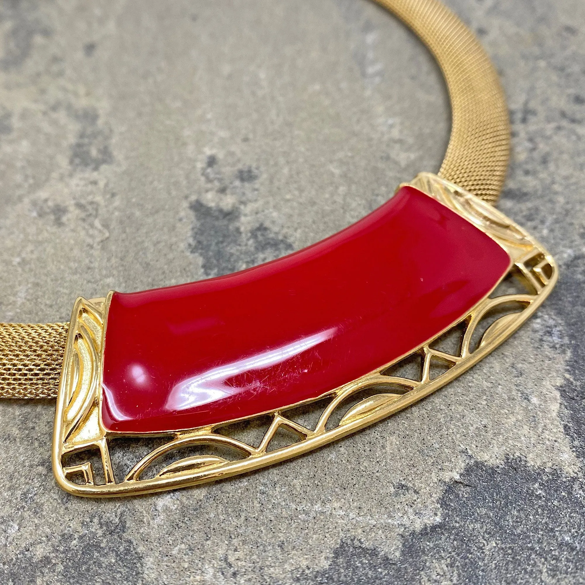 MAHONEY Monet red and gold mesh necklace