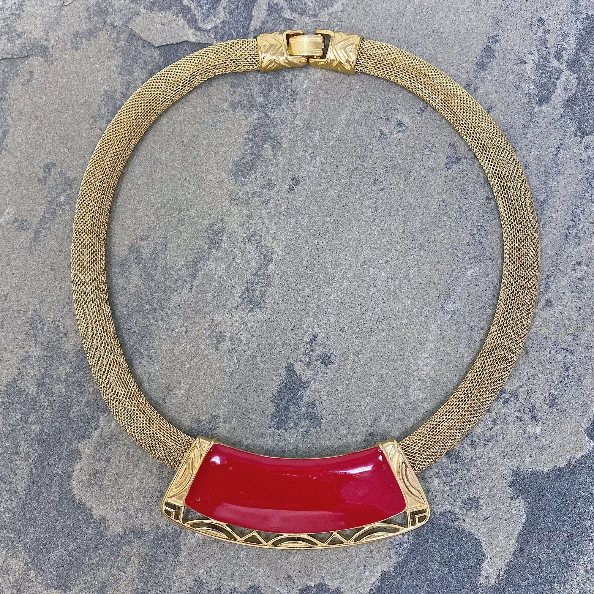 MAHONEY Monet red and gold mesh necklace