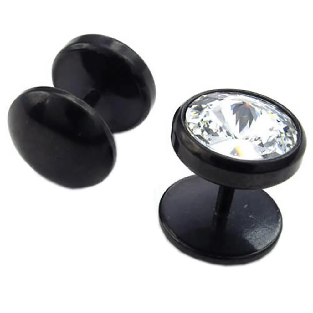 Men Cubic Zirconia Stainless Steel Stud Earrings, Black